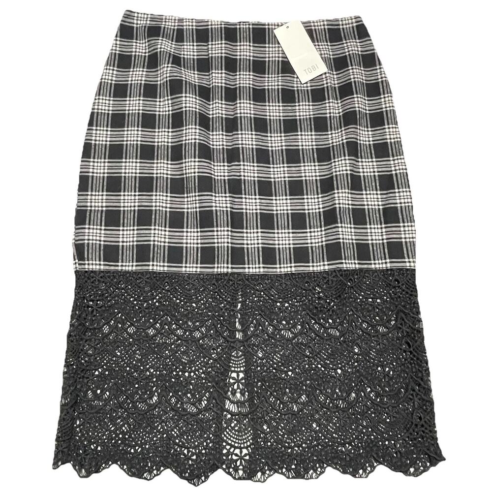 Tobi Womens Lace Skirt Black Plaid‎ Preppy Office Career Church Size Medium NWT